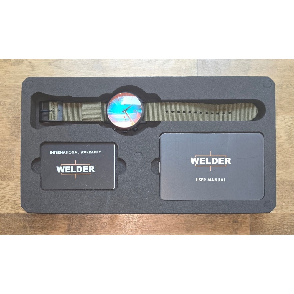 Welder Moody Series K55 Watch WWRC602 Black 45mm Case Olive Green Nylon Strap